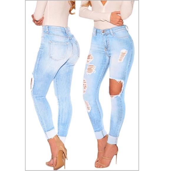 Stylish Distressed High Waisted Jeans